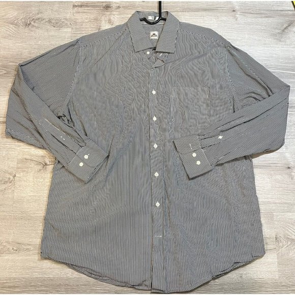 Peter Millar Gray Striped Cotton Button Front Long Sleeve Shirt Size XL‎ - Picture 1 of 6